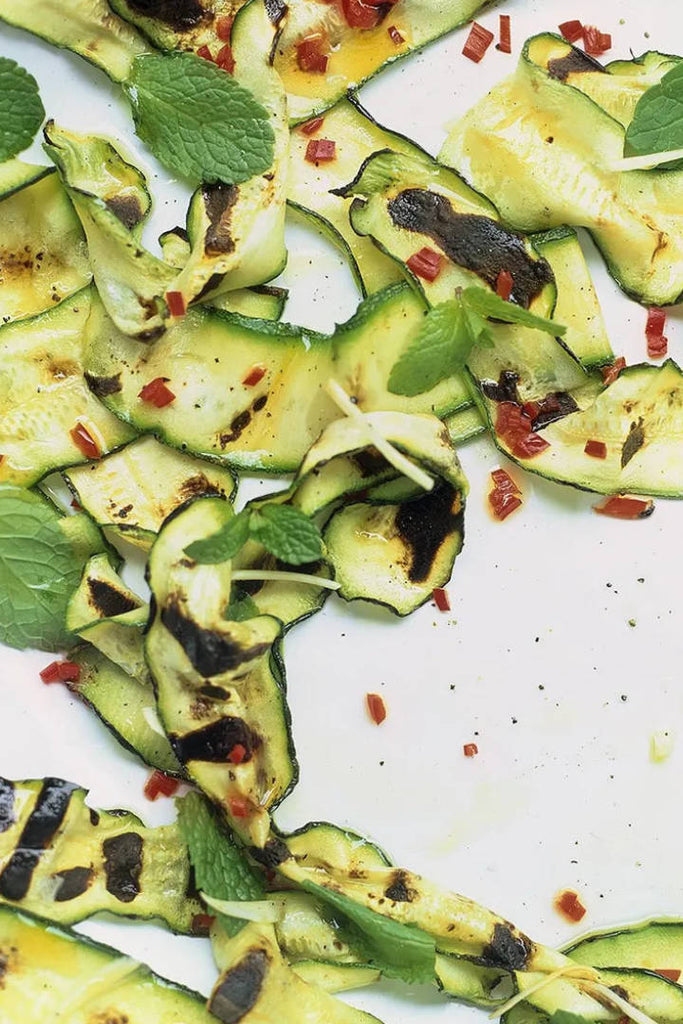 Courgette salad with mint, garlic, red chilli, lemon & extra virgin olive oil